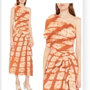 ULLA JOHNSON Senta One Shoulder Tie Dye Stripe Cotton Top Sequoia Size 0 $420